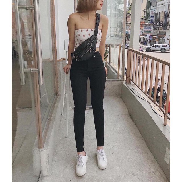Quần jean nữ cạp cao skinny màu đen cơ bản co giãn cao cấp style basic đẹp