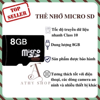 Thẻ nhớ micro SD 8GB, memory card siêu bền tốc độ cao 8 GB 8 gigabyte, lưu trữ máy ảnh, điện thoại
