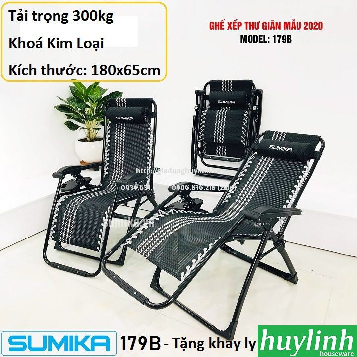 Ghế xếp gấp thư giãn Sumika 179B - Tải trọng 300kg - Tặng khay để ly - Ghế văn phòng - Ghế nghỉ trưa