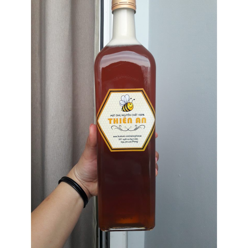 Chai thủy tinh/ Lọ thủy tinh vuông nắp nhôm xoáy 1000ML đựng mật ong