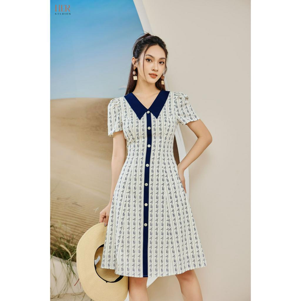 Váy nữ Her25 thiết kế dáng dài cổ V hoạ tiết hoa nhí