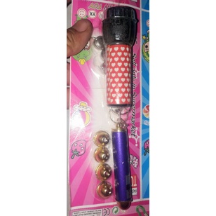 Sét 2 cái móc khóa đèn pin_lazer mini bằng nhựa kèm pin và phụ kiện(không đổi hình như xưa)