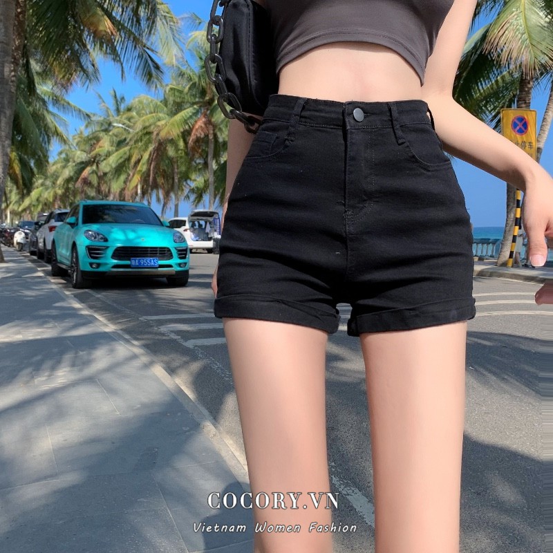 Cocory vn Quần Short Denim Ôm Lưng Cao Thời Trang Mùa Hè Cho Nữ