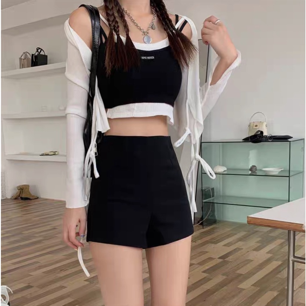 Quần đùi nữ cạp cao bó đùi biker short ôm dáng thể thao - Quần black funoff short nữ lưng cao mặc nhà gym | BigBuy360 - bigbuy360.vn