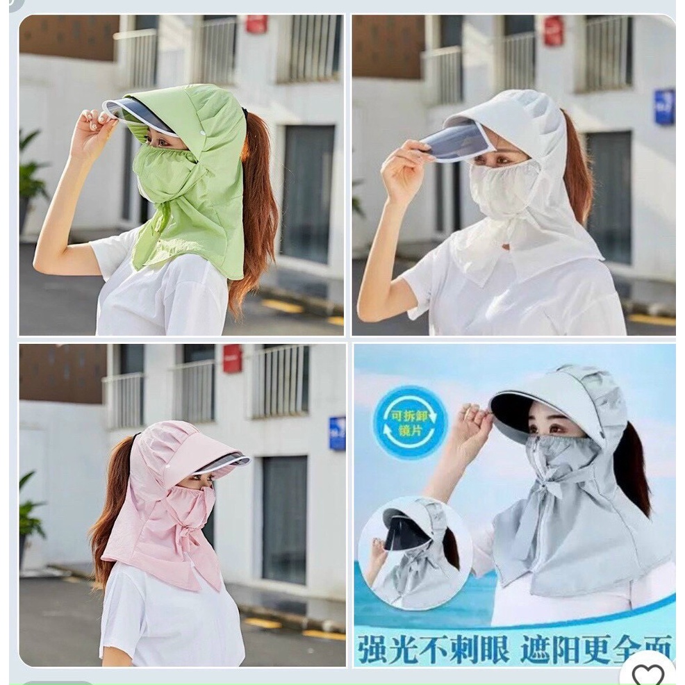 Mũ Chống Nắng Rộng Vành Có Kính Bảo Vệ Mắt, Nón Chống Nắng Kèm Khẩu Trang Đa Năng