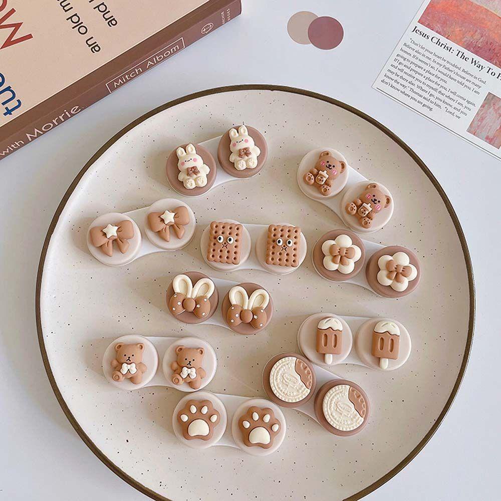 Hộp Đựng Kính Áp Tròng Kèm Nhíp Hình Chữ Nhật In Họa Tiết Hoạt Hình Xinh Xắn Cho Nữ