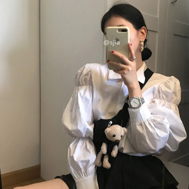 Áo Sơ Mi Tay Bồng Thiết Kế Trẻ Trung Hợp Thời Trang Dành Cho Nữ