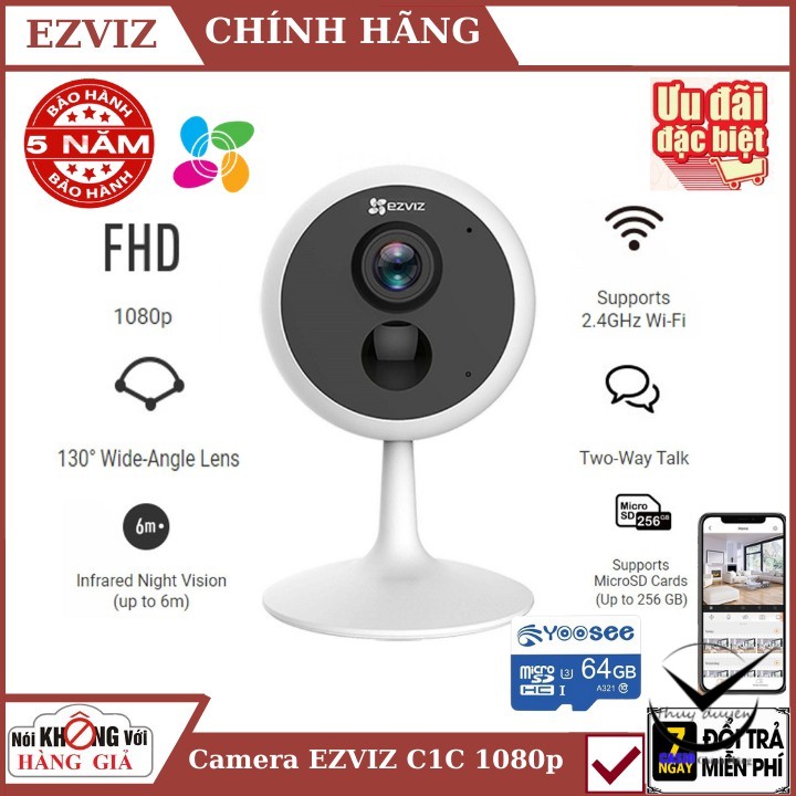 Camera ip wifi EZVIZ CS-C1C-D0-1D2WFR(1080p) Âm thanh 2 chiều, cảnh báo chuyển động 1 , camera chống trộm