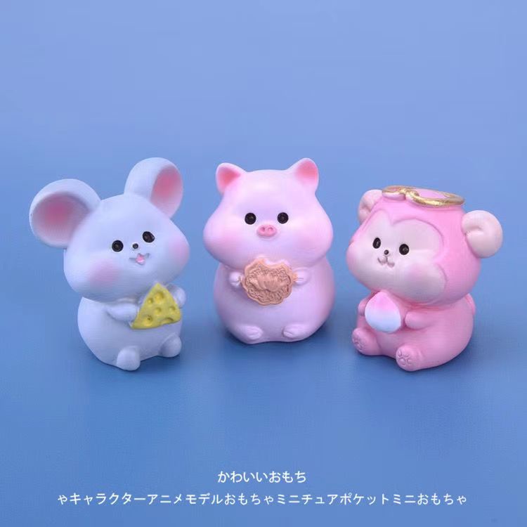 Set 12 Đồ trang trí Động Vật Hoàng Đạo Trung Quốc Mini Dễ Thương Dùng Trang Trí Bánh Kem DIY