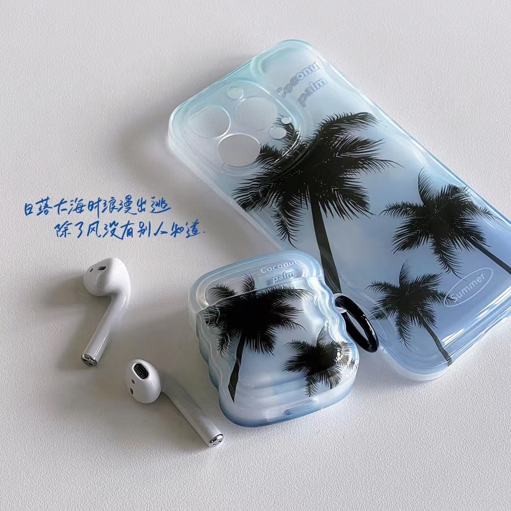Vỏ Bảo Vệ Hộp Sạc Tai Nghe Bluetooth airpods 1 2 3 pro Bằng tpu Mềm Họa Tiết Cây Dừa Dễ Thương