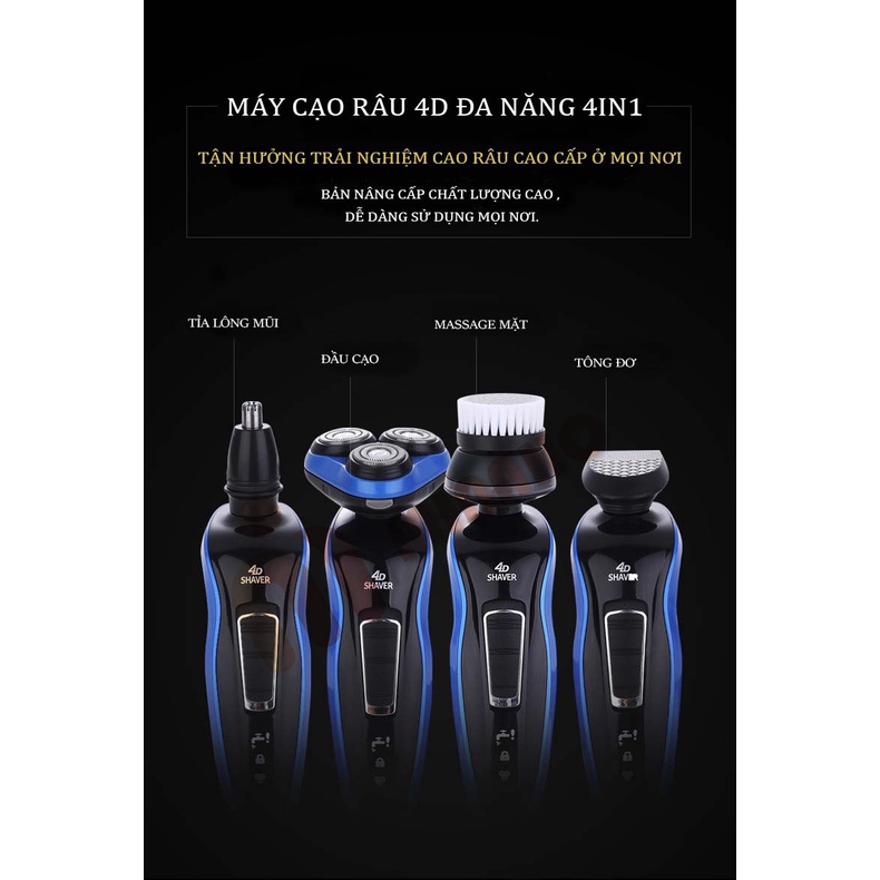 Máy Cạo Râu Đa Năng Chống Nước SHAVER 4D -  Máy Cạo Râu Cao Cấp Cầm Tay - Dao Cạo Êm, 3 Lưỡi Kép Basic