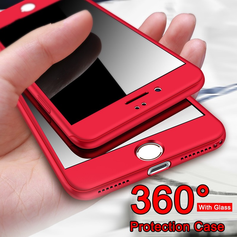 Ốp điện thoại kính cường lực cứng bảo vệ toàn diện 360 độ cho iPhone 11 12 Pro Max 6 6s7 8 Plus X XS Max 6PLUS 7PLUS