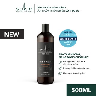 Sữa Tắm Sukin Bổ Sung Năng Lượng 3 trong 1 Dành Cho Nam Sukin For Men 3 - in - 1 Wash Energising 500ml