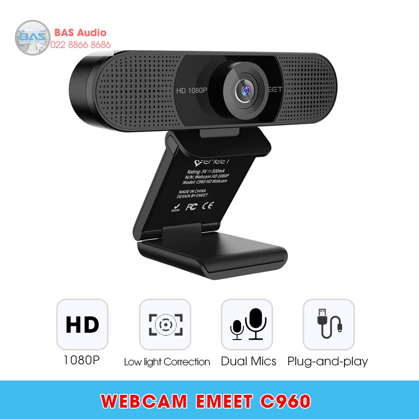 Webcam eMeet C960, webcam họp trực tuyến chính hãng, góc rộng 90 độ, chất lượng FullHD, kèm micro, kết nối qua cổng USB | BigBuy360 - bigbuy360.vn