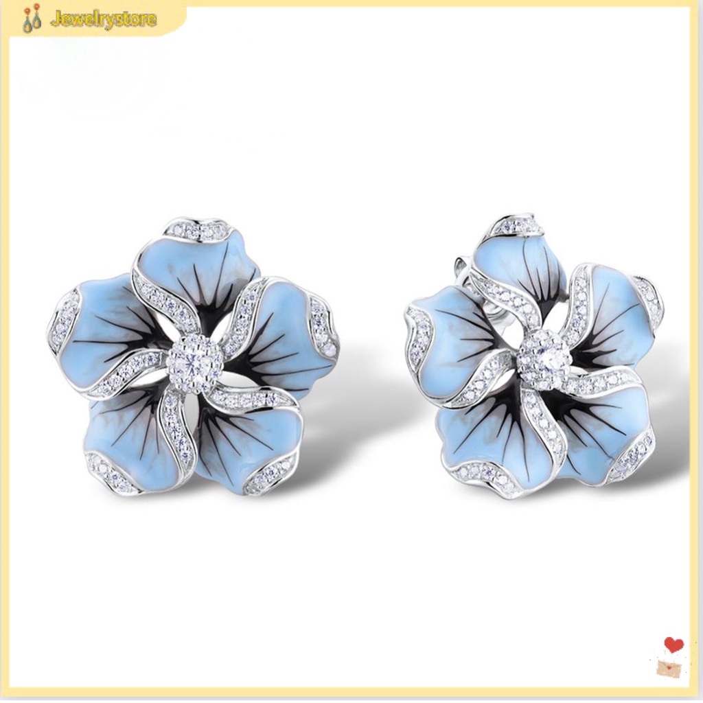 {jewelrystore} Bông tai hình bông hoa đính đá zircon cho nữ