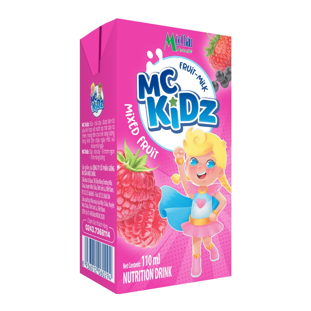 (Vỉ 4 hộp 110 ml)Sữa chua uống Mộc Châu MC kidz  (Cam/dâu/trái cây)