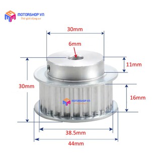 MTS Puly Bánh Răng Nhôm 5M 25 Răng Bản 16mm Trục 6mm và 10mm