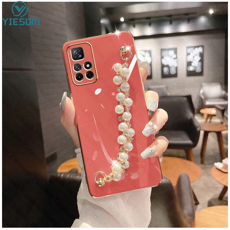 Ốp Điện Thoại Silicon Dẻo Mạ Màu Ngọc Trai Sang Trọng Kèm Dây Đeo Tay Cho Xiaomi Redmi Note 11 10 Pro 11S 10S 4G 5G 9S 9 8 7 Pro