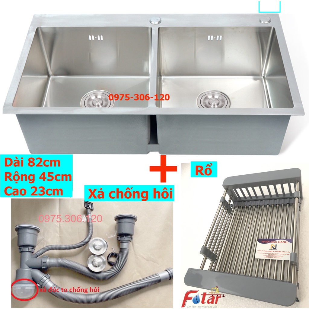 Combo Chậu Rửa Chén Bát INOX SUS 304 N5 8245 NA.GRAND và bộ xả chậu thoát nước và Rổ Đa Năng