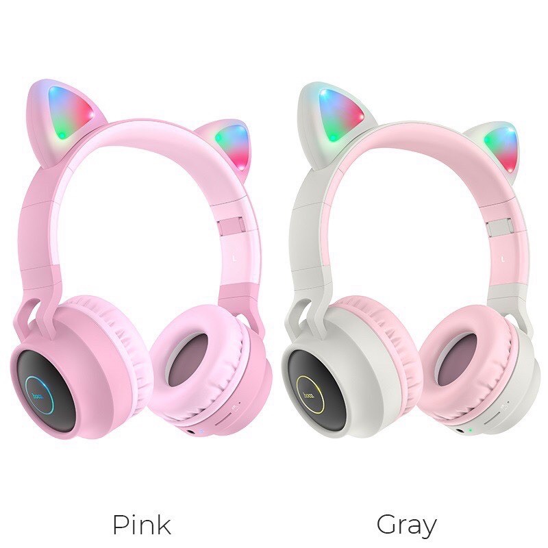 ✔XẢ KHO✔TAI NGHE CHỤP TAI BLUETOOTH KHÔNG DÂY SIÊU CUTE-Headphone Tai Mèo phát sáng V5.0 Hoco W27 có mic-hàng chính hãng