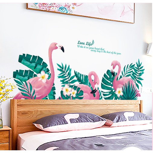 Decal dán tường 3 chim hạc lá xanh - Tranh dán tường chim hạc lá xanh HOT HIT (có keo sẵn - kèm ảnh thật)