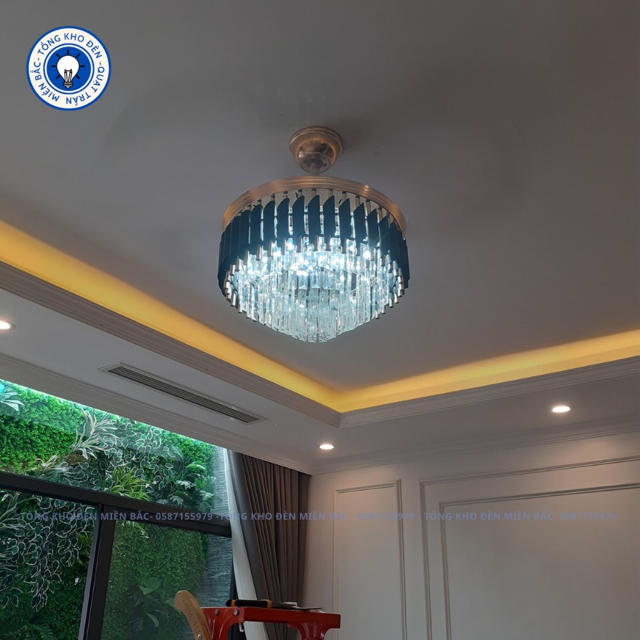 Quạt Trần, Quạt Trần Đèn Pha Lê Vàng Đen Trang Trí Phòng Khách Sang Trọng_BẢO HÀNH 10 NĂM