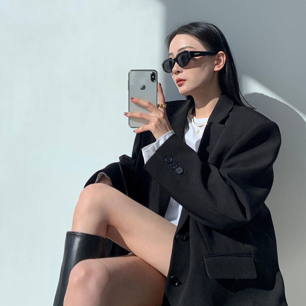 ✼✽₪Áo Khoác Vest Đen Vai Rộng Phong Cách Hồng Kông Hàn Quốc Thiết Kế Dành Cho Nữ