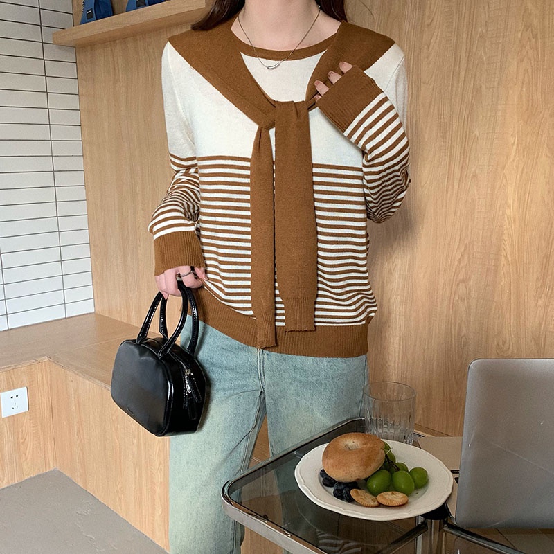 Áo len ZHELIHANGFEI tay dài họa tiết kẻ sọc thời trang dễ phối đồ cho nữ