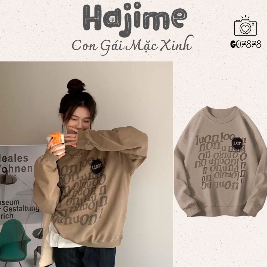 Áo Sweater Nỉ Nâu Nam Nữ Dáng Rộng In Chữ - Áo Thun Nỉ Mỏng Unisex Oversize Dài Tay Bo Gấu Dưới 75kg