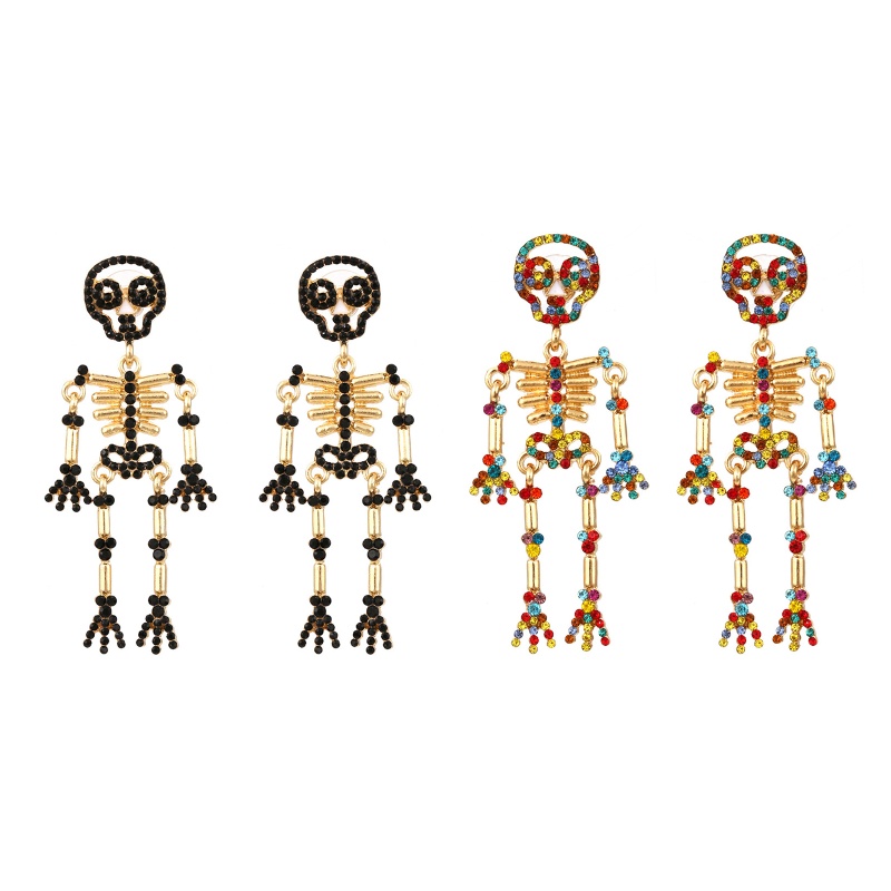 Bông Tai Hình Bộ Xương Đính Đá Nhiều Màu Phong Cách Gothic Thời Trang