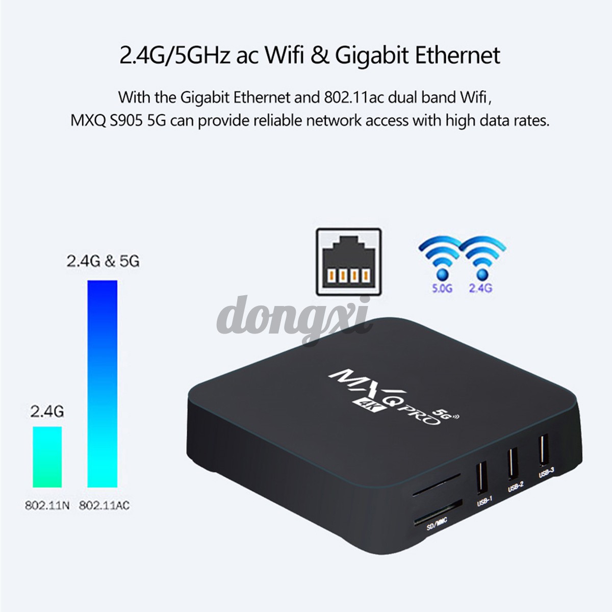 Đầu thu tín hiệu TV Mxq Pro 4k Android 10.1 5g 2-băng tần 3d Wifi 4 + 64gb lõi Dongxi