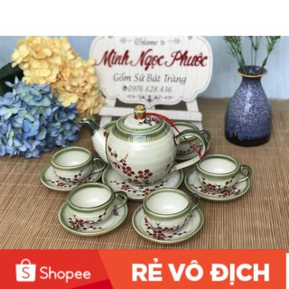 [GIÁ HỦY DIỆT] Bộ Ấm trà Sứ Bát Tràng hoa đào đỏ