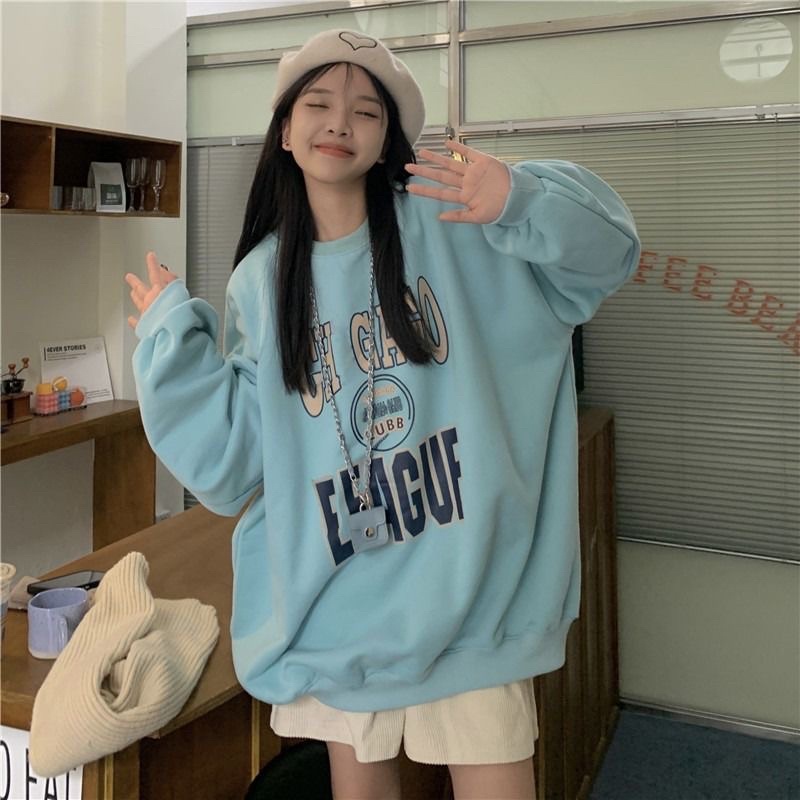 Áo sweater nỉ bông chi tiết phong cách mùa đông Âu Mỹ