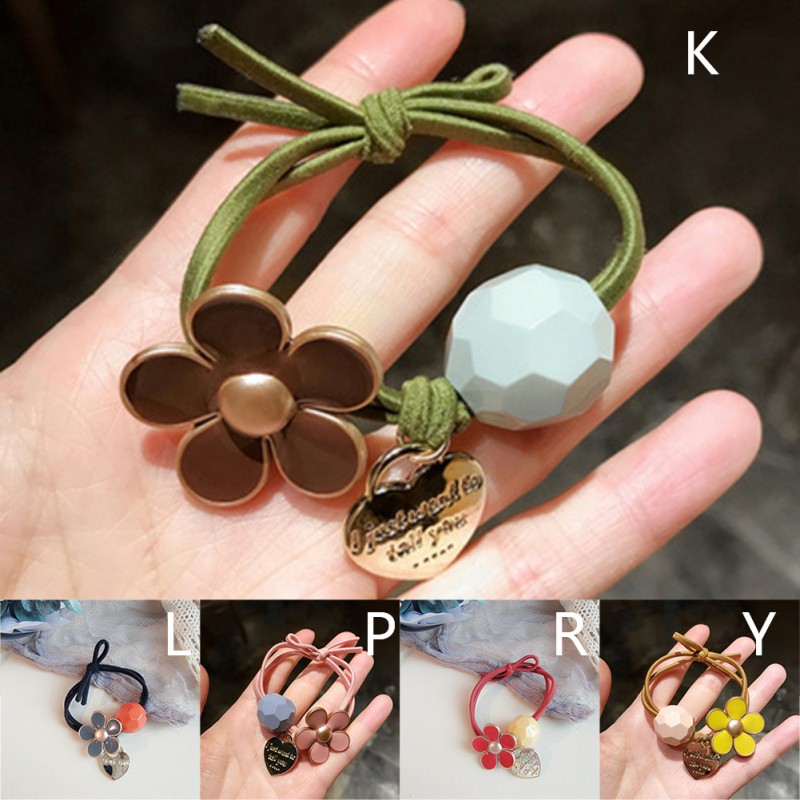 Dây buộc tóc hoa vải da kiểu Hàn Quốc