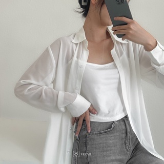 Áo sơ mi nữ Cloudy dài tay dáng rộng freesize vải xuyên thấu Harriet 