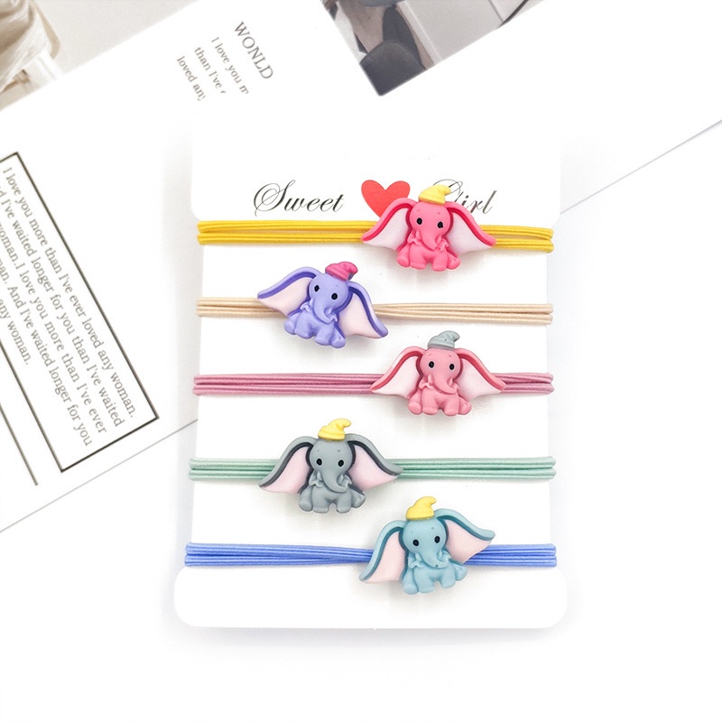 [Mới] Dây Buộc Tóc Đuôi Ngựa Co Giãn Mềm Co Giãn Cao / Dây Buộc Tóc Đuôi Ngựa Bằng Acrylic Hình Voi Dumbo Hoạt Hình Nhiều Màu Sắc
