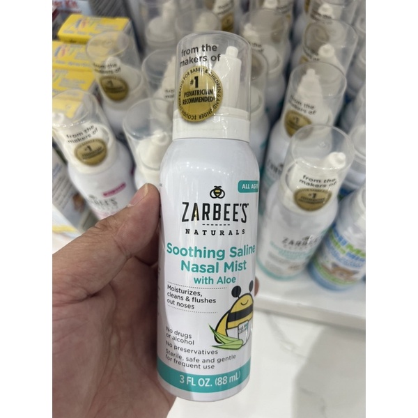 Xịt mũi Zarbee's Soothing Saline Nasal Mist with Aloe - with Vitamin C