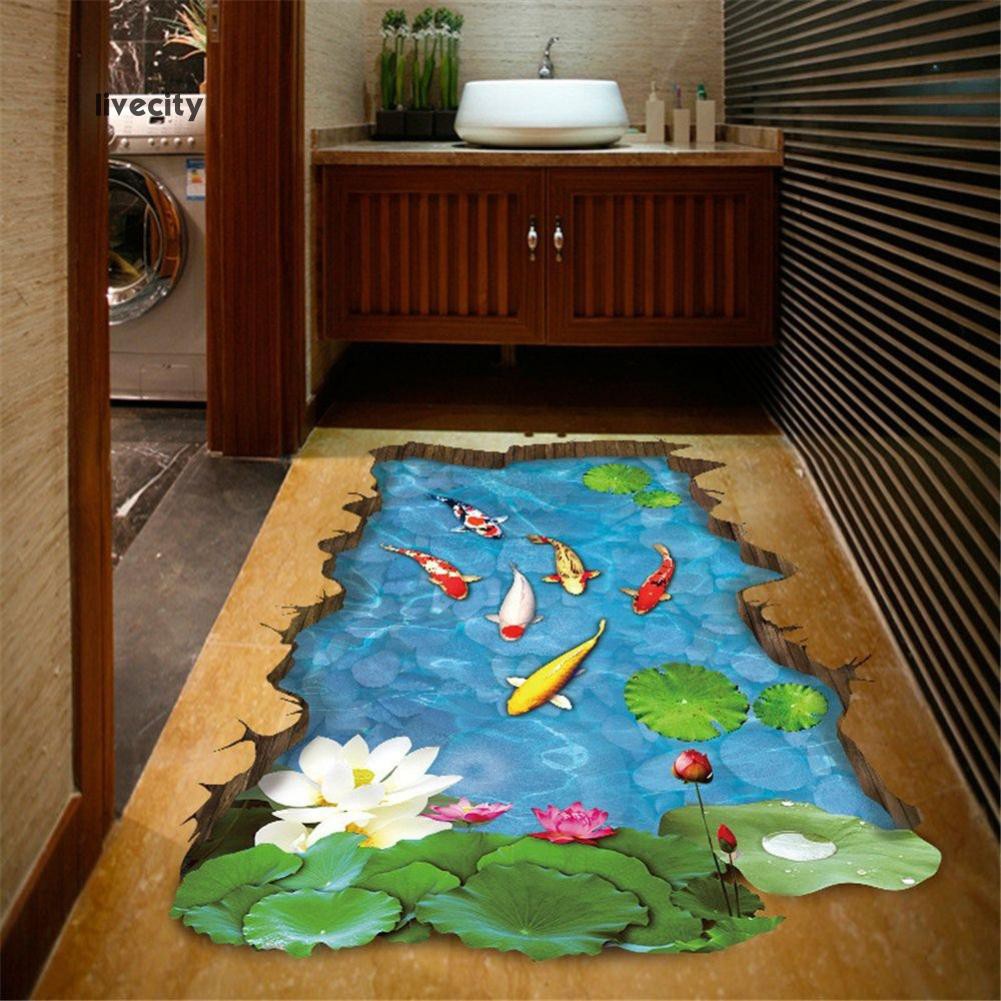 Giấy Dán Tường PVC Họa Tiết Ao Sen 3D Sáng Tạo Chống Thấm Nước Trang Trí Nội Thất