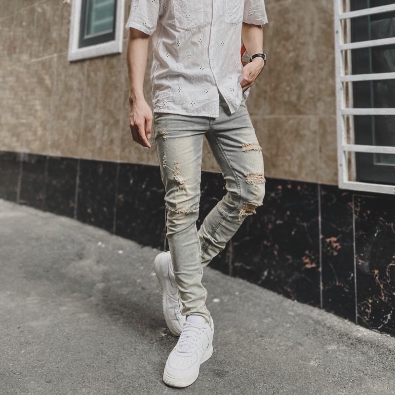 Quần jean nam đẹp, quần jean, quần bò nam rách wash bụi bậm Q17, form ôm vừa, chất co giãn cực kỳ thoải mái.