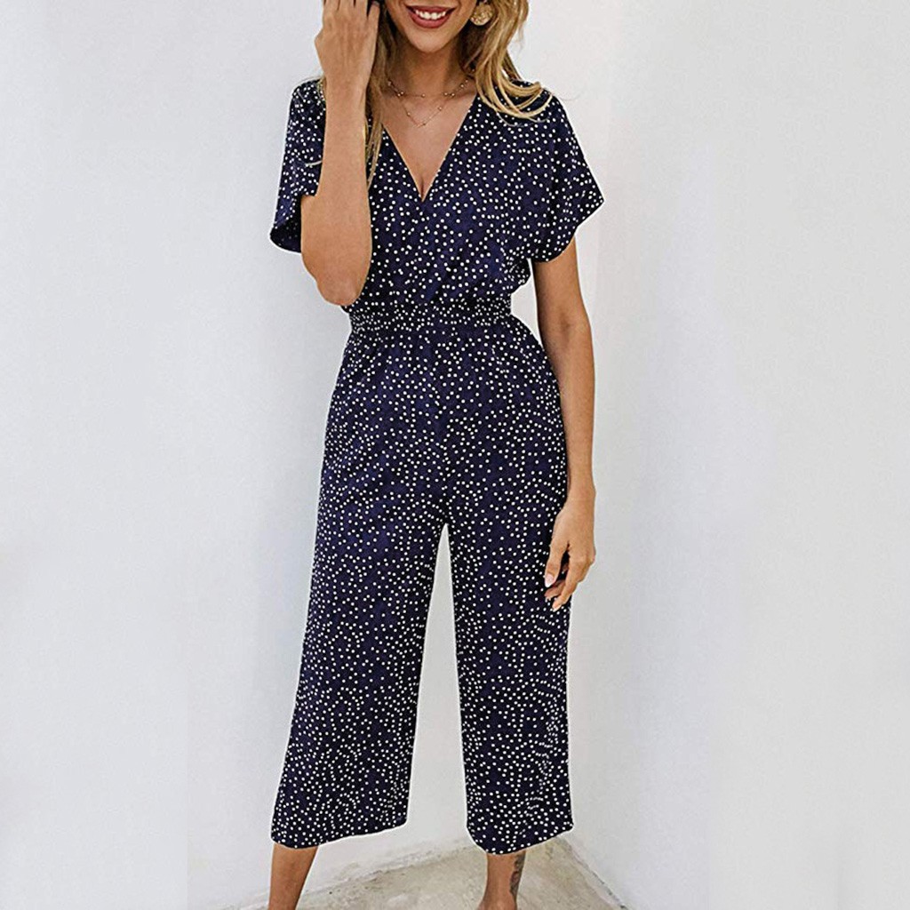 Jumpsuit Tay Dài Hoạ Tiết Chấm Bi Phong Cách Bohomian