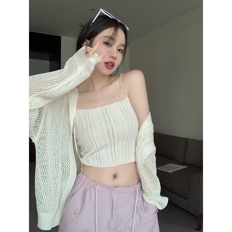 Bộ Áo Khoác cardigan Dài Tay + Áo Khoác cardigan Chống Nắng Thời Trang Hàn Quốc Cho Nữ