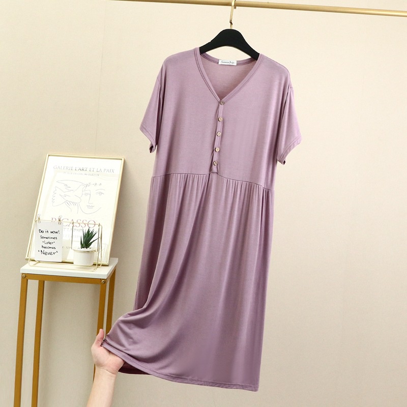 Đầm Tay Ngắn Cổ Tròn Dáng Rộng Cài Nút Chất Liệu Cotton Thời Trang Mùa Hè Cho Nữ