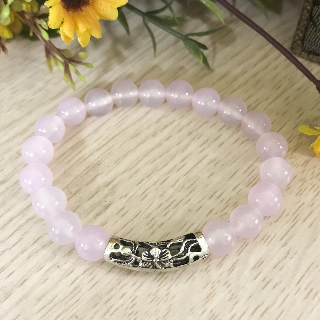 Vòng Tay Cho Mệnh Hỏa ( Thổ ) - Vòng Tay Nữ Mã Não Hồng 8mm Mix Charm Cầu Bạc V344H-8