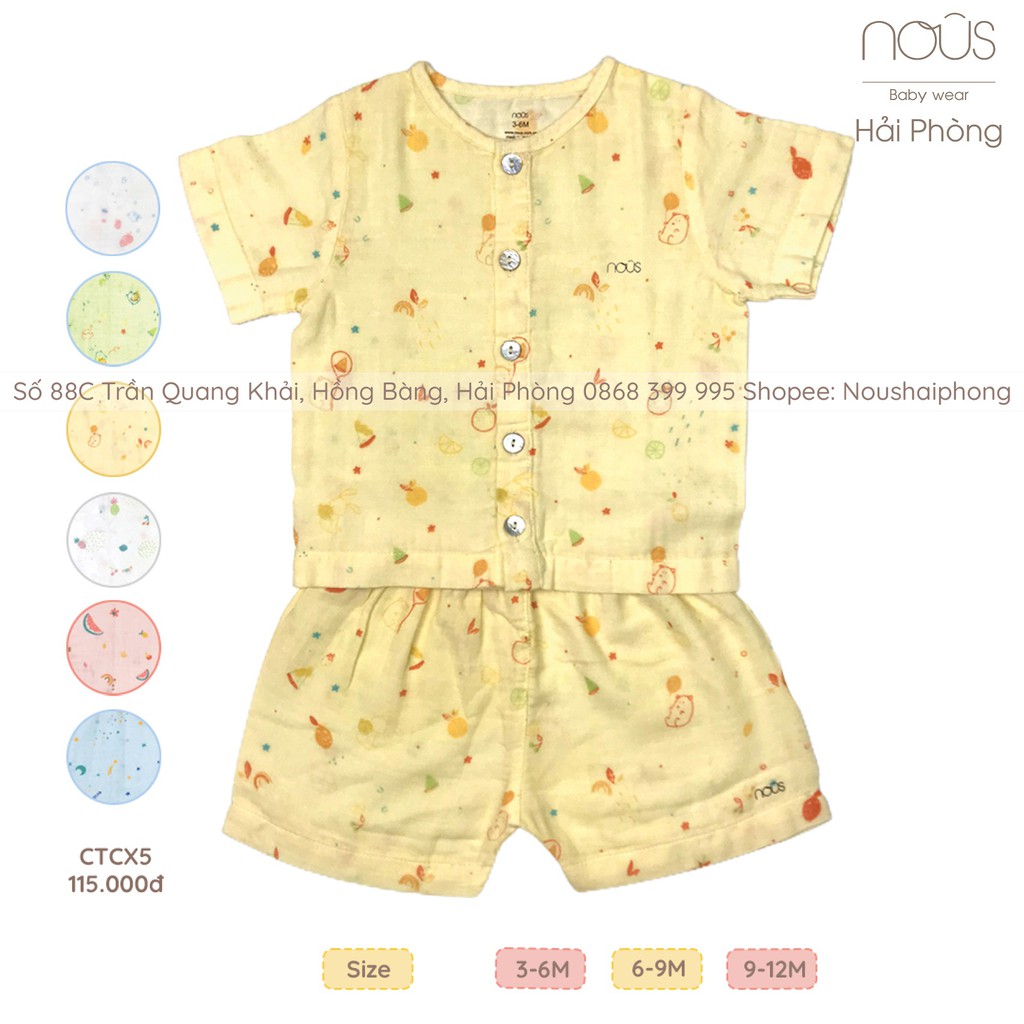 [Mã FAMAYFA2 giảm 10K đơn 50K] Bộ Cài Thẳng Cộc Xô Vàng Gấu Bóng Bay Nous (Từ Size 3-6 Tháng Đến Size 9-12 Tháng)