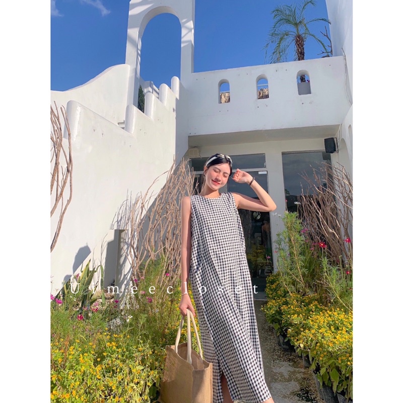 Đầm váy caro hở lưng thiết kế cao cấp freesize