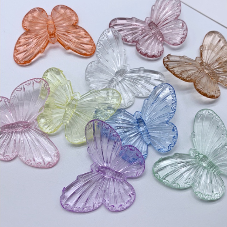 Bộ 10 phụ kiện trang trí điện thoại/túi xách tự thiết kế hình bướm màu trơn ttrong suốt dễ thương