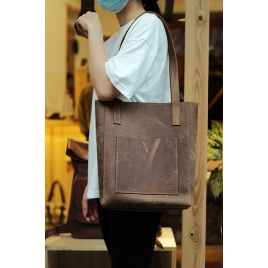 TÚI TOTE DA BÒ THẬT HANDMADE PHONG CÁCH VINTAGE