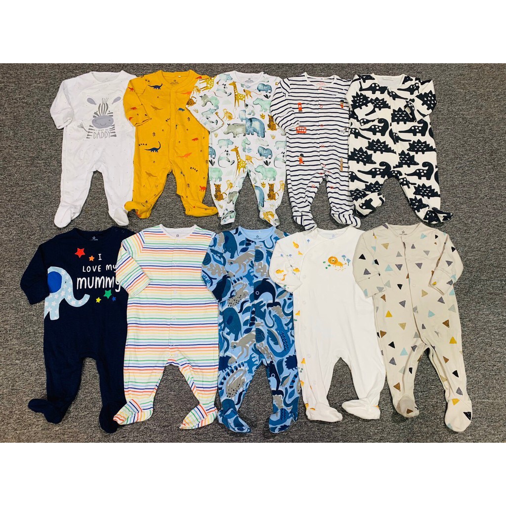 Sleepsuit Cotton, Body Sleep, Body Dài Tay Liền Thân Liền Tất Mix Hãng Cho Bé Hàng Xuất Dư Xịn Sò