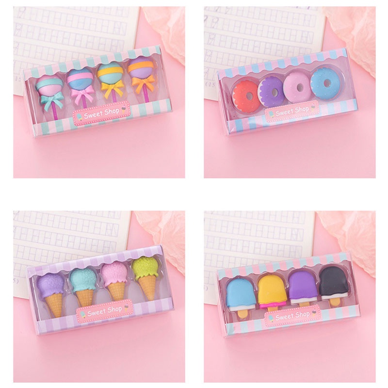 Bộ 4 Cục Tẩy Hình Gấu Hoạt Hình Đáng Yêu