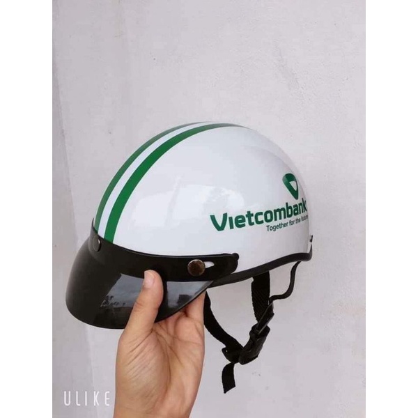 MŨ BẢO HIỂM NỬA ĐẦU NÓN 1/2 MÀU TRƠN GẮN LOGO VIETCOM BANK SIÊU HOT CAO CẤP